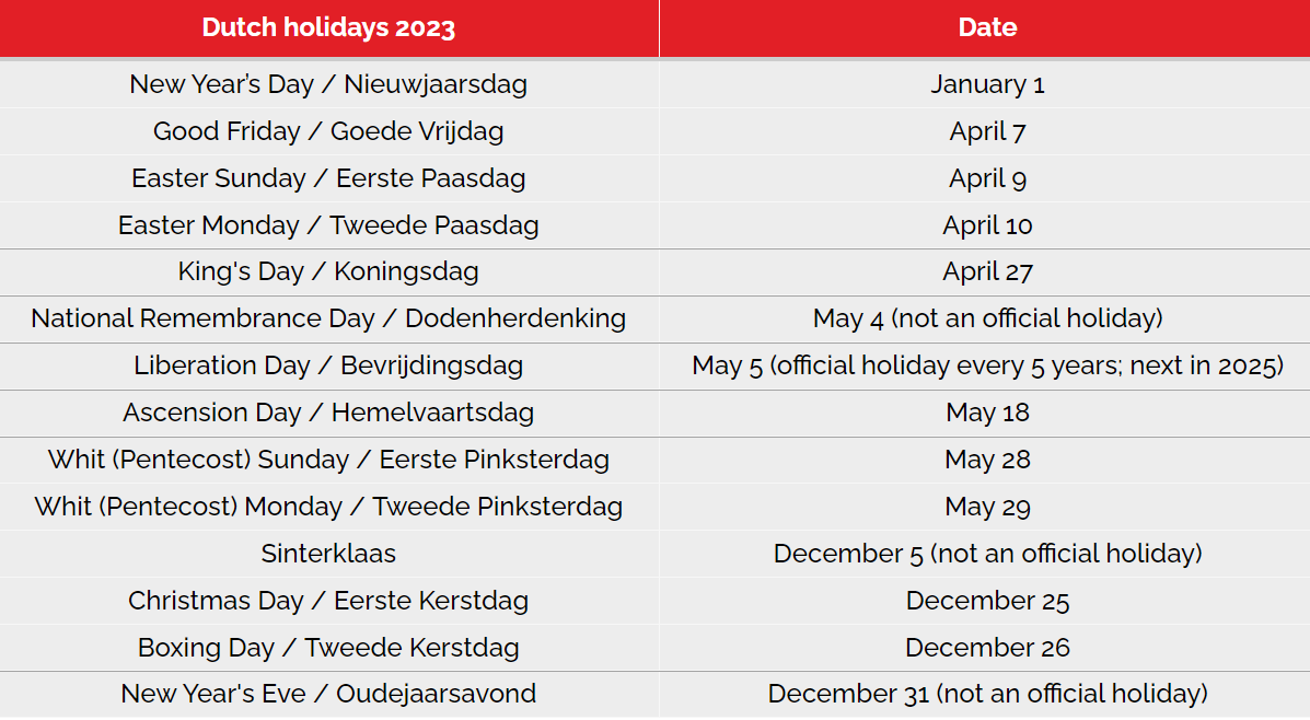 List of holidays in 2023